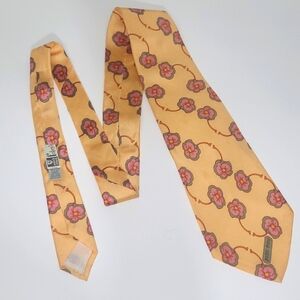 Peter Max Silk Tie Signed Pop Art Vintage Peach Pink Green Floral Pastel Print